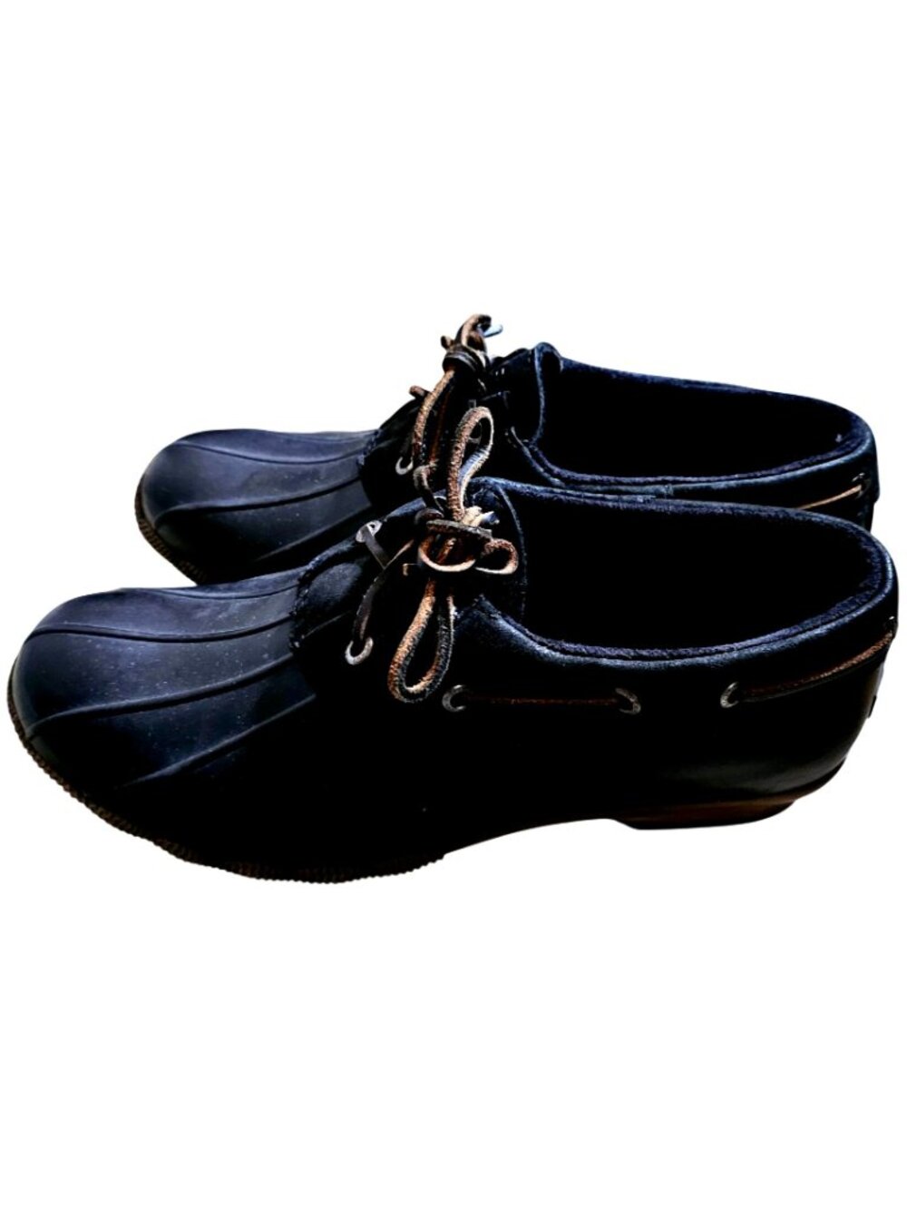 Sperry Womens Black Duck Shoes Size 10M Waterproof Leather Rubber Sole Lace-Up - Picture 2 of 9
